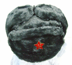 Authentic Russian Military Deep/GREY USHANKA W/Red Star Hammer and Sickle - $29.96+