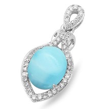 Sterling Silver Natural Oval Larimar &amp; CZ Teardrop Pendant - $41.05 CAD