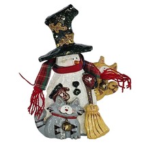 Kurt S Adler Snowman Cats Broom Christmas Figure 5&quot; - £11.77 GBP