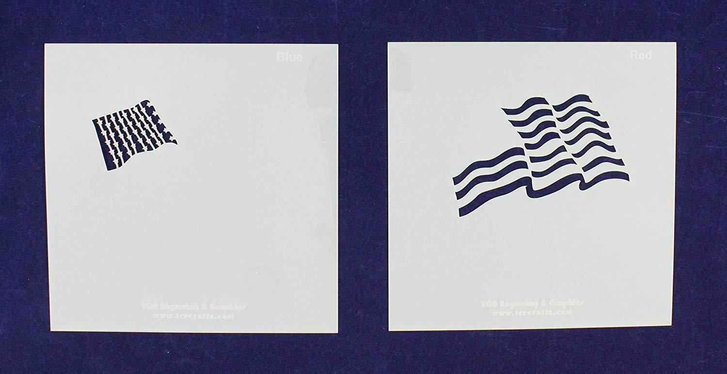 Wavy US Flag in 2 Parts 8" X 8" Stencils- Mylar 2 Pieces of 14 Mil Painting/Craf - $26.16