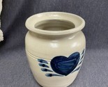 Pottery Crock Utensil Holder Vase Heart Unmarked 7” Tall - £9.49 GBP