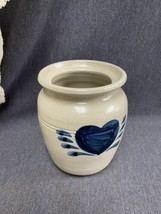 Pottery Crock Utensil Holder Vase Heart Unmarked 7” Tall - $11.88