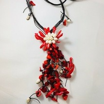 Coral Shell Freshwater Pearl Statement Necklace - $31.68