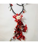 Coral Shell Freshwater Pearl Statement Necklace - £25.72 GBP