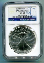 2013 American Silver Eagle Ngc MS69 Early Releases Blue Premium Quality Pq - £41.43 GBP
