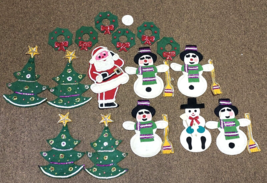 Vtg Homemade Felt Sequins Ornament Christmas Decorations Lot Santa Snowman Trees - £11.81 GBP