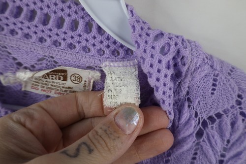 Vintage 60s Streetwear Womens 38 Pointelle Crochet Knit Cardigan Sweater Purple Item image 10