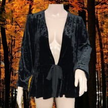 Velvet Peplum Jacket S Tie Black Velour Blazer Witchy Goth Whimsigoth Fairy - £28.41 GBP