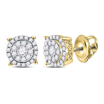 14kt Yellow Gold Womens Round Diamond Circle Frame Cluster Earrings 1/2 Cttw - £480.95 GBP
