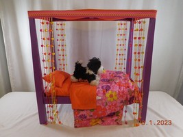 American Girl Doll Julie’s Classic Retired 70&#39;s style Canopy Bed &amp; Bedding + Dog - £56.98 GBP