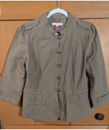 Ann Taylor Loft Gray Field Jacket Womens 12 Canvas Metal Hook Closure Po... - $15.47