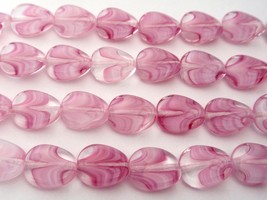 25 12 x 9 mm Twisted Flat Oval Beads: Crystal/Pink - $4.58