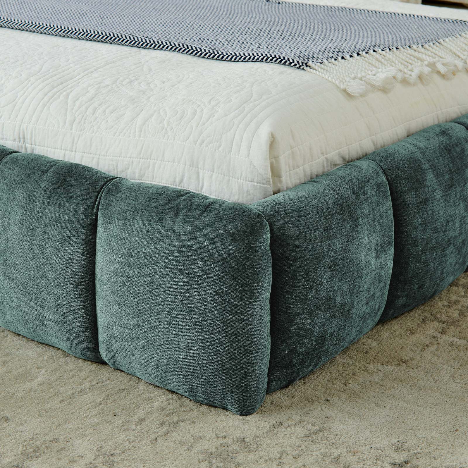 California King Chenille Platform Bed - No Box Spring - Blue Green Item image 5
