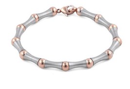 Stainless Steel and Rose 14k Gold Plated Steel Bead and Bar Bracelet - £9.14 GBP
