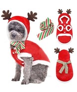 2pcs Pet Hooded Clothes Striped Scarf Kit Christmas Dogs Cats Reindeer C... - £15.76 GBP