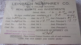 Vintage Leinbach-Humphrey Real Estate Credit Receipt Postcard 1917 - $6.83 CAD