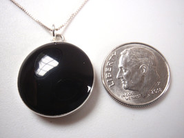 Simulated Black Onyx 19 mm Globe 925 Sterling Silver Necklace round circle - £15.81 GBP