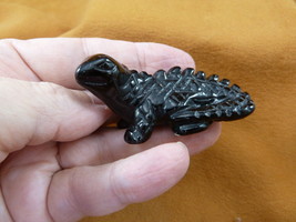 Y-LIZ-CH-719) Black Onyx CHAMELEON LIZARD gemstone carving I love lizard... - $17.53