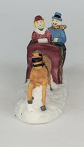 Vtg Ceramic Christmas Village Miniature Couple in Horse Drawn Sleigh Figurine - £7.66 GBP