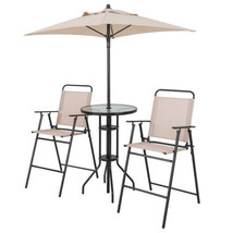 4 Pieces Outdoor Bar Set with Umbrella-Beige - Color: Beige - $3,789.93 MXN
