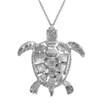 Sterling Silver Vertical Texture Lucky Hawaiian Honu Sea Turtle Pendant Necklace - £25.12 GBP+