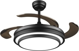 42 Inch Black Modern Ceiling Fan With Lights And Remote Retractable Fandelier - £116.62 GBP