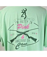 Browning Pretty in Pink but Deadly in Camo XL T Shirt Tee in Lime Green - £7.52 GBP