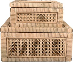 Set Of 2 Sizes Of Creative Co-Op Boho Woven Cane And Rattan Display, Natural. - £55.52 GBP