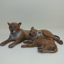 Lion African Animal Figurines Mother Cub Initial Dated 1982 Handmade Painted - £36.81 GBP