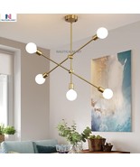 Biewalk Modern Gold Sputnik Chandelier Light Fixture 5 Light Mid Century... - $129.00
