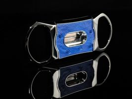 Brizard and Co Genuine Ostrich Blue V Cigar Cutter with Pouch NIB image 5