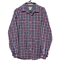 LL Bean Slightly Fitted Flannel Longsleeve MREG Plaid Red Navy Blue 100%... - $21.59