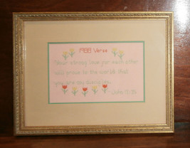  John 13:35 Cross Stitch Finished Matted &amp; Framed 12&quot; x 9.5&quot;  Your Strong Love - £11.68 GBP