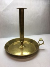 Vintage Extra Large Candle Holder Brass Circle Handle Round Base Plain Design - £43.98 GBP