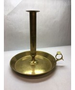 VINTAGE Extra LARGE Candle HOLDER Brass Circle HANDLE Round BASE Plain D... - £43.95 GBP