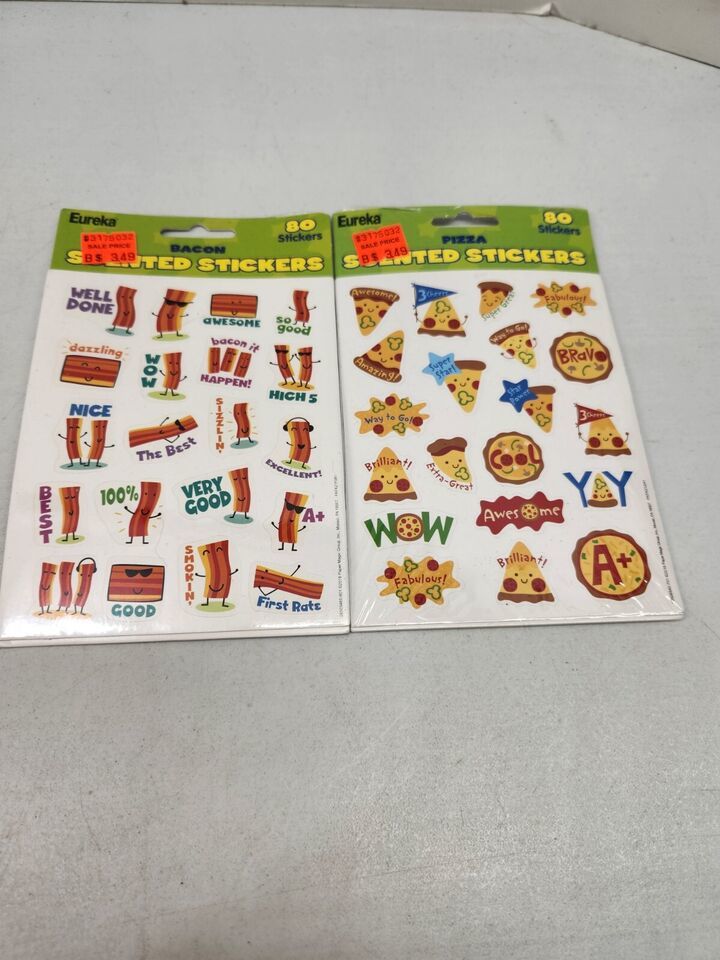 TWO NEW PackageS Bacon And PIZZA SCENTED STICKERS by Eureka SNIFF 160 TOTAL PCS - $12.59