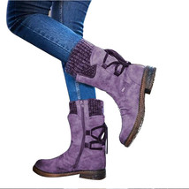 Hot New Autumn Early Winter Shoes Women Flat Heel Boot Fashion Knitting Patchwor - £31.48 GBP