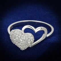 Double Heart Micro Set Simulated Diamond 925 Sterling Silver Wedding Ring Sz 5-9 - £90.93 GBP