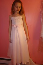 Cherish Apparel Flower Girl Dress Pink size 4/5 Ankle Length Satin Bow at Waist - £75.78 GBP