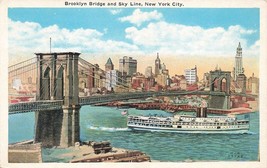 Brooklyn Bridge And Lower New York Skyline New York City Steam Ship Postcard I10 - £5.09 GBP