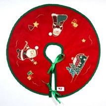 Vintage Christmas Tree Skirt Red Felt 13&quot; Table Topper Santa Bows Gifts Ornament - £43.46 GBP