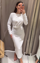Zara Bnwt 2024. White Crepe Midi Dress Knot Round Neck. 2246/522 - £68.93 GBP