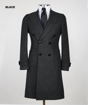 Mens Double Breasted Mid Long Black Overcoat Thick Warm Trench Coats 100% Wool - £140.91 GBP+