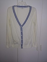 XXI LADIES LS WHITE/BLUE CARDIGAN SWEATER-JR. L-BARELY WORN-THIN COTTON-... - £4.70 GBP