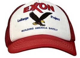 Vintage EXXON Snapback Trucker Hat  Mesh Rope Cap  LaBarge Project Bald EAGLE - £14.78 GBP