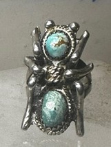 Navajo ant ring turquoise size 4.25 leaves band sterling silver women girls - £140.86 GBP