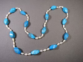 Beaded Necklace Blue Howlite 26&quot; 10 x 20mm &amp; 8 x 4mm Freshwater Pearls No Clasp - £38.97 GBP