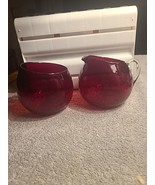 pilgrim glass amberina mid century crackle sugar and creamer - $23.36