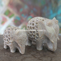 Marble Filligree Design Elephant Statue Soapstone Handcarved Gift Decor H4653 - £49.99 GBP+