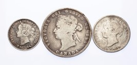 1899 5C, 1888 10C, 1874 25C Silver Canada Lot of 3 Coins (VG-VF Condition) - $51.97